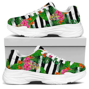 Aloha Skull Striped Pattern Print White Chunky Shoes