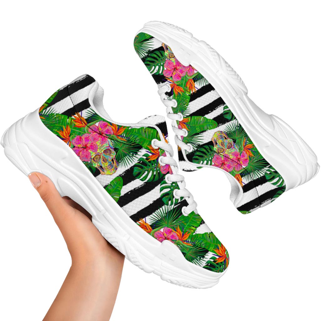 Aloha Skull Striped Pattern Print White Chunky Shoes