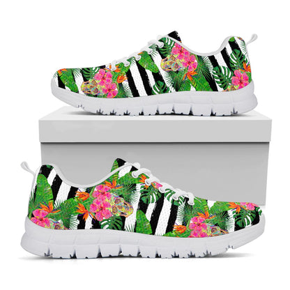 Aloha Skull Striped Pattern Print White Running Shoes