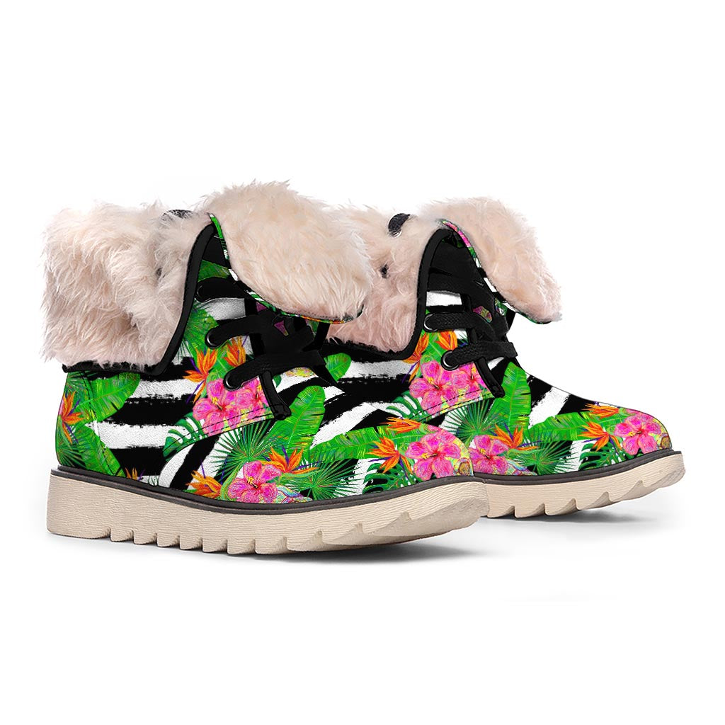 Aloha Skull Striped Pattern Print Winter Boots