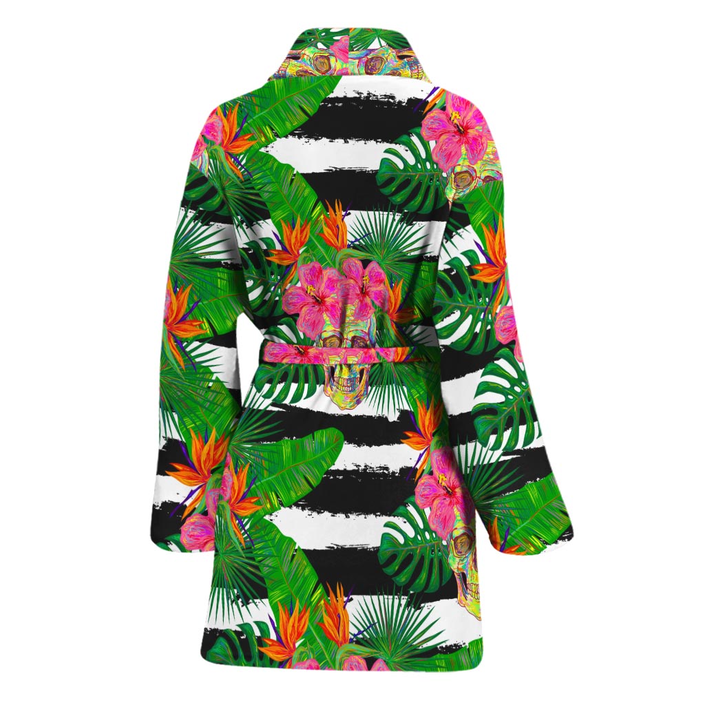 Aloha Skull Striped Pattern Print Women's Bathrobe