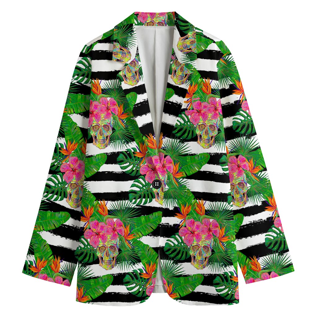 Aloha Skull Striped Pattern Print Women's Blazer