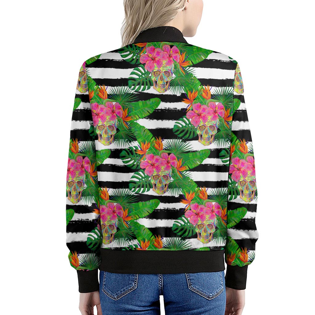 Aloha Skull Striped Pattern Print Women's Bomber Jacket