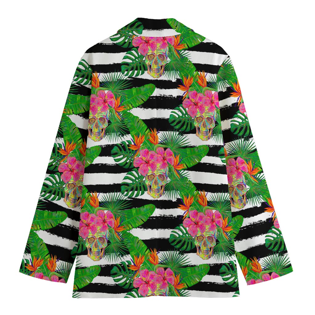 Aloha Skull Striped Pattern Print Women's Cotton Blazer