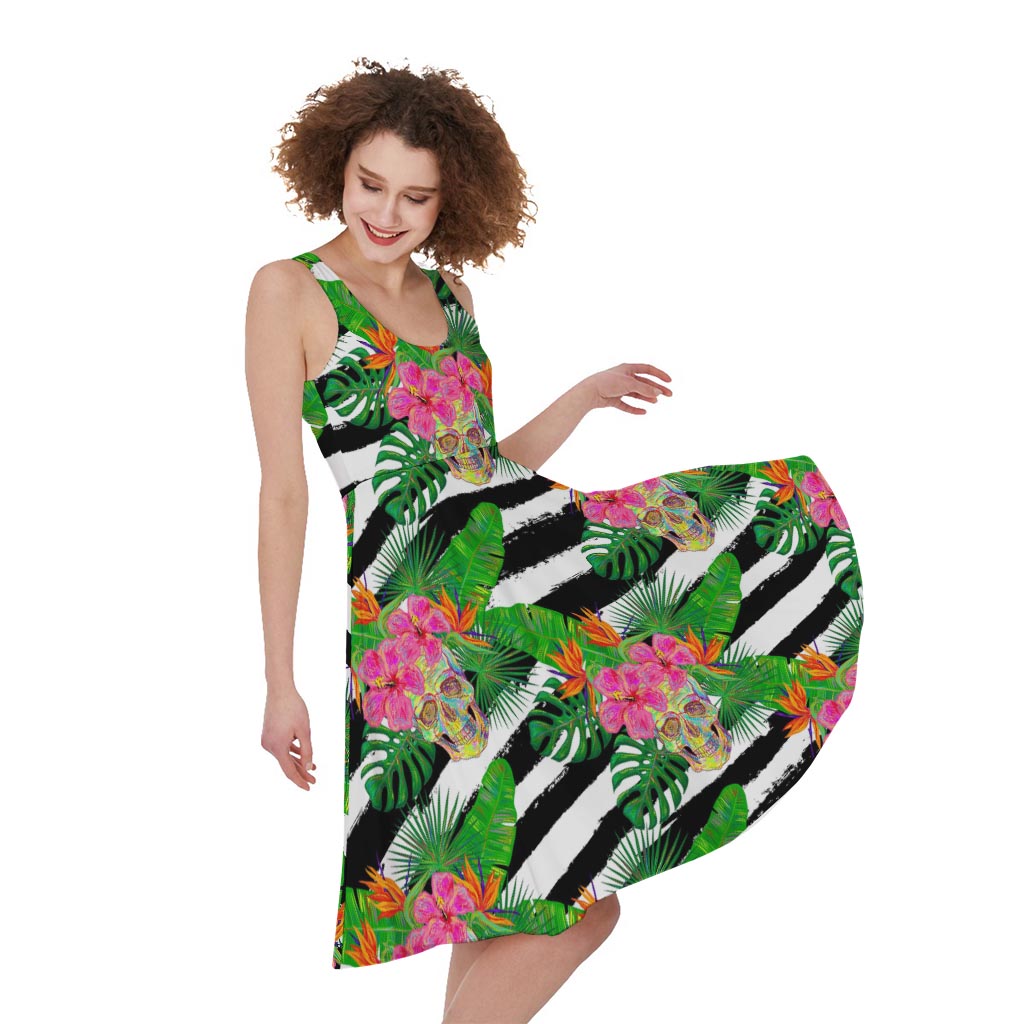 Aloha Skull Striped Pattern Print Women's Sleeveless Dress