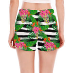 Aloha Skull Striped Pattern Print Women's Split Running Shorts