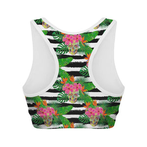 Aloha Skull Striped Pattern Print Women's Sports Bra