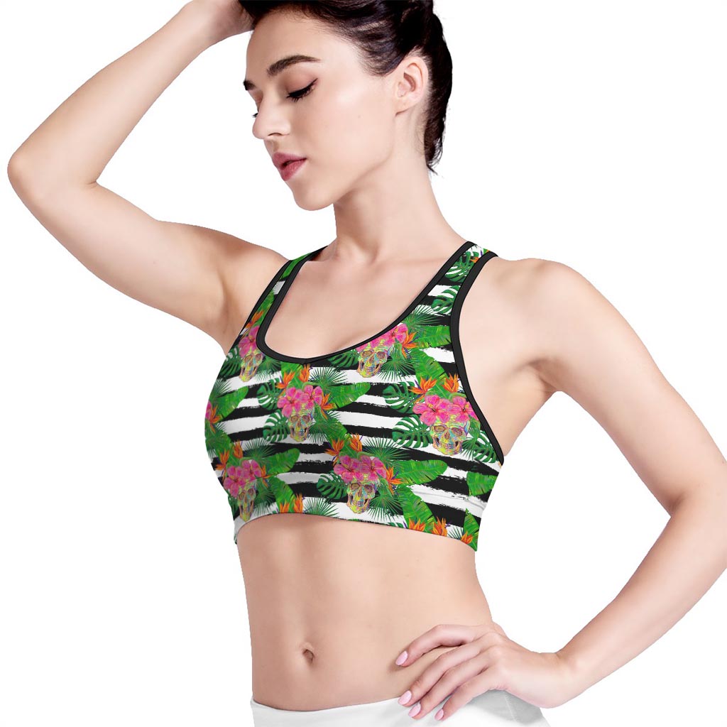 Aloha Skull Striped Pattern Print Women's Sports Bra