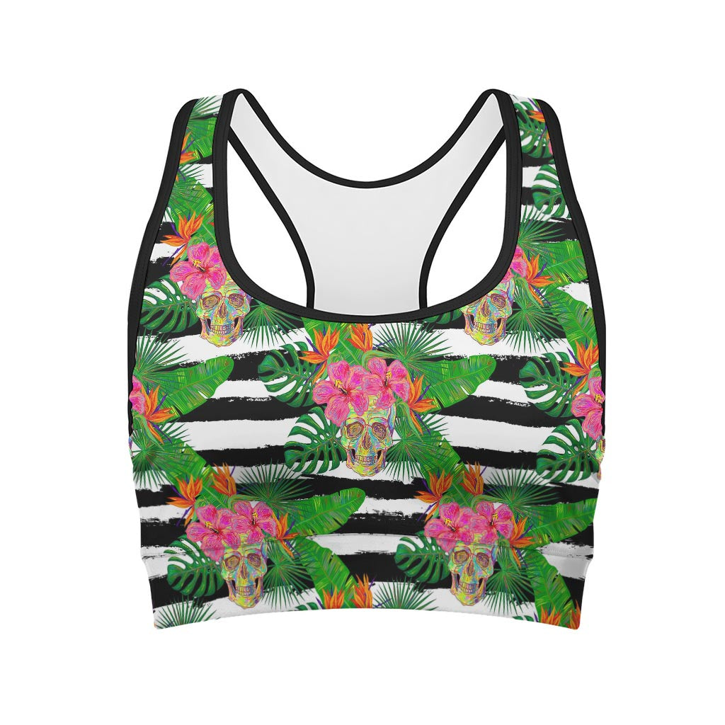 Aloha Skull Striped Pattern Print Women's Sports Bra