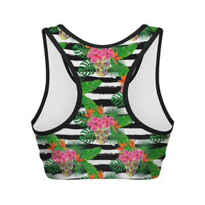 Aloha Skull Striped Pattern Print Women's Sports Bra