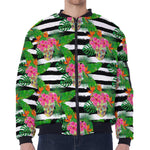 Aloha Skull Striped Pattern Print Zip Sleeve Bomber Jacket