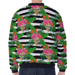 Aloha Skull Striped Pattern Print Zip Sleeve Bomber Jacket