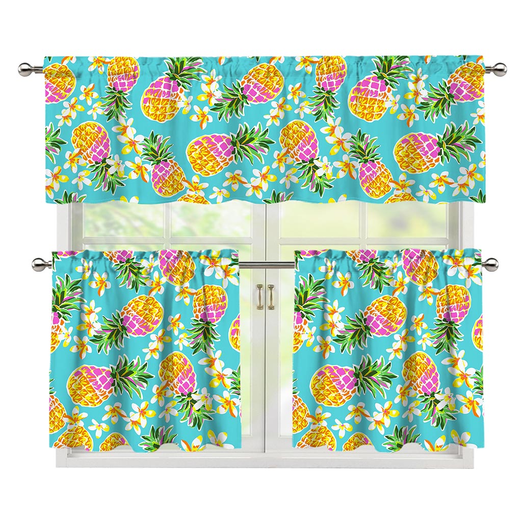 Aloha Summer Pineapple Pattern Print 3 Piece Kitchen Curtains