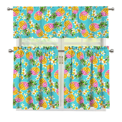 Aloha Summer Pineapple Pattern Print 3 Piece Kitchen Curtains