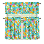 Aloha Summer Pineapple Pattern Print 3 Piece Kitchen Curtains