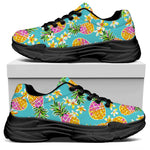 Aloha Summer Pineapple Pattern Print Black Chunky Shoes