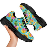 Aloha Summer Pineapple Pattern Print Black Chunky Shoes
