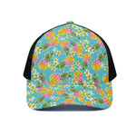 Aloha Summer Pineapple Pattern Print Black Mesh Trucker Cap