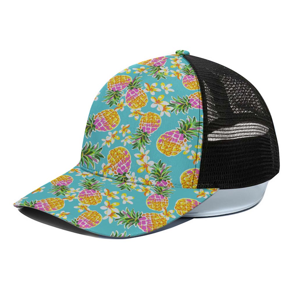Aloha Summer Pineapple Pattern Print Black Mesh Trucker Cap