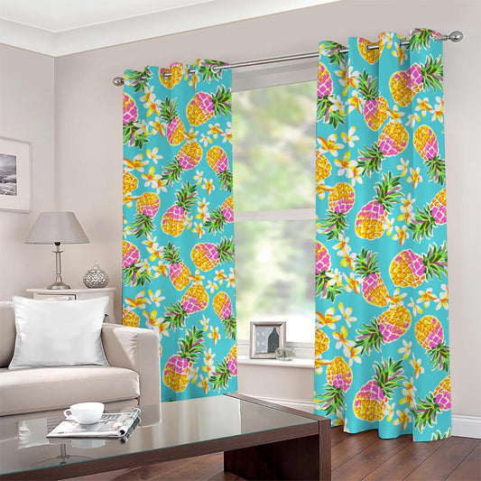 Aloha Summer Pineapple Pattern Print Blackout Grommet Curtains