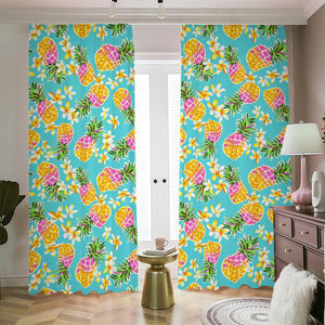 Aloha Summer Pineapple Pattern Print Blackout Pencil Pleat Curtains