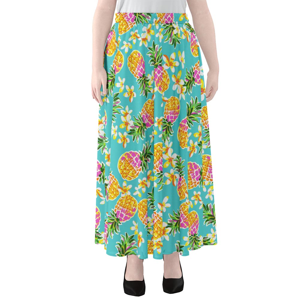 Aloha Summer Pineapple Pattern Print Chiffon Maxi Skirt