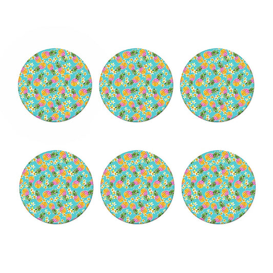 Aloha Summer Pineapple Pattern Print Coaster Set