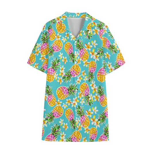Aloha Summer Pineapple Pattern Print Cotton Hawaiian Shirt
