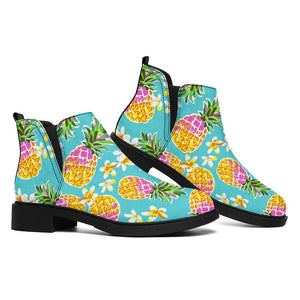 Aloha Summer Pineapple Pattern Print Flat Ankle Boots