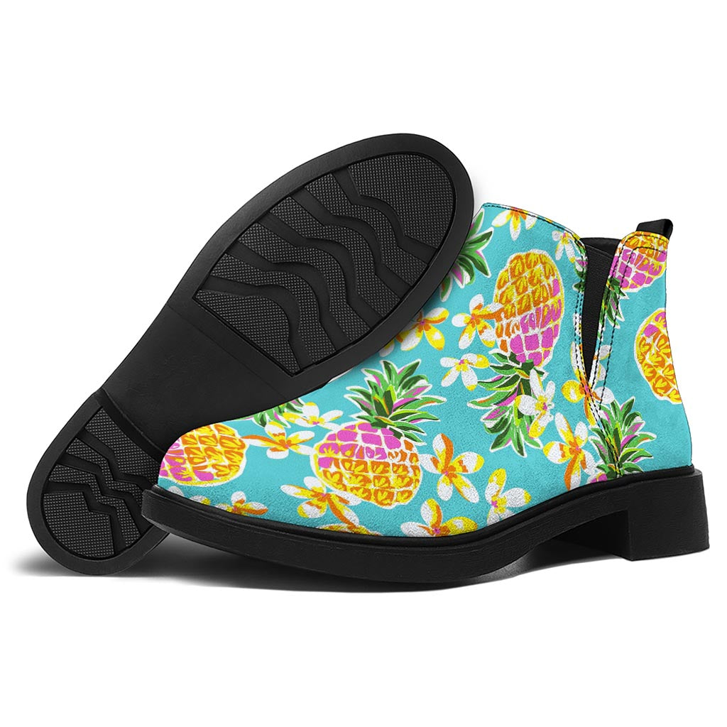 Aloha Summer Pineapple Pattern Print Flat Ankle Boots