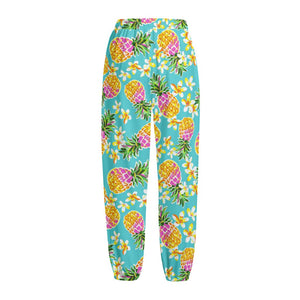 Aloha Summer Pineapple Pattern Print Fleece Lined Knit Pants