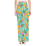 Aloha Summer Pineapple Pattern Print High Slit Maxi Skirt