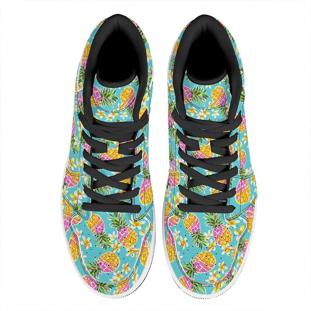 Aloha Summer Pineapple Pattern Print High Top Leather Sneakers