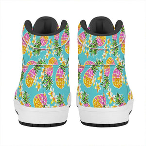 Aloha Summer Pineapple Pattern Print High Top Leather Sneakers