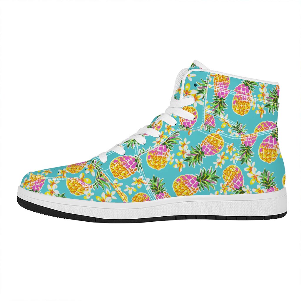 Aloha Summer Pineapple Pattern Print High Top Leather Sneakers