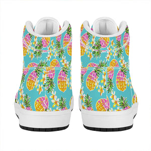 Aloha Summer Pineapple Pattern Print High Top Leather Sneakers