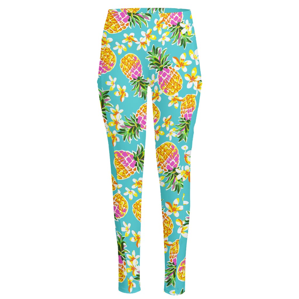 Aloha Summer Pineapple Pattern Print High-Waisted Pocket Leggings