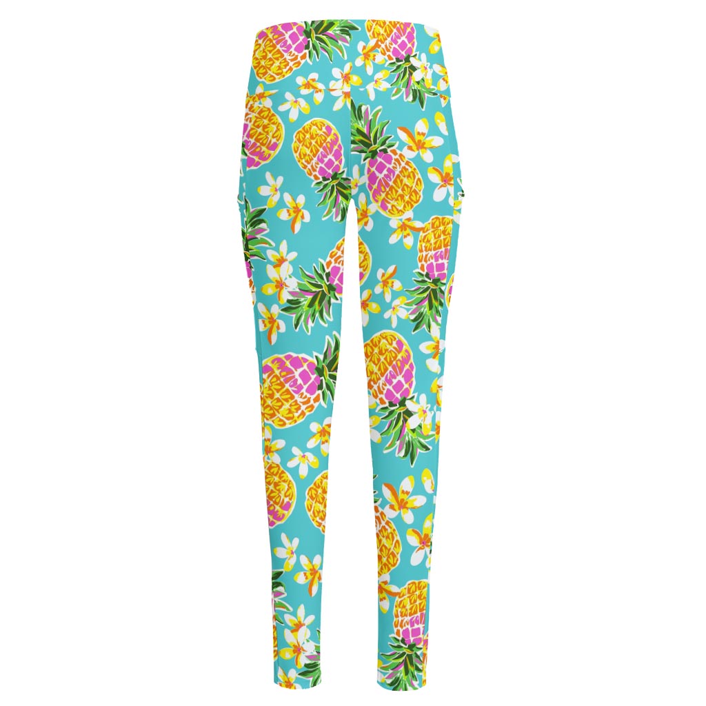 Aloha Summer Pineapple Pattern Print High-Waisted Pocket Leggings