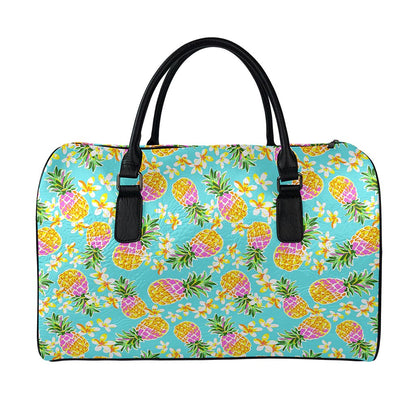 Aloha Summer Pineapple Pattern Print Leather Duffle Bag