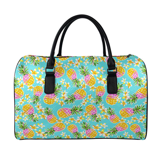 Aloha Summer Pineapple Pattern Print Leather Duffle Bag