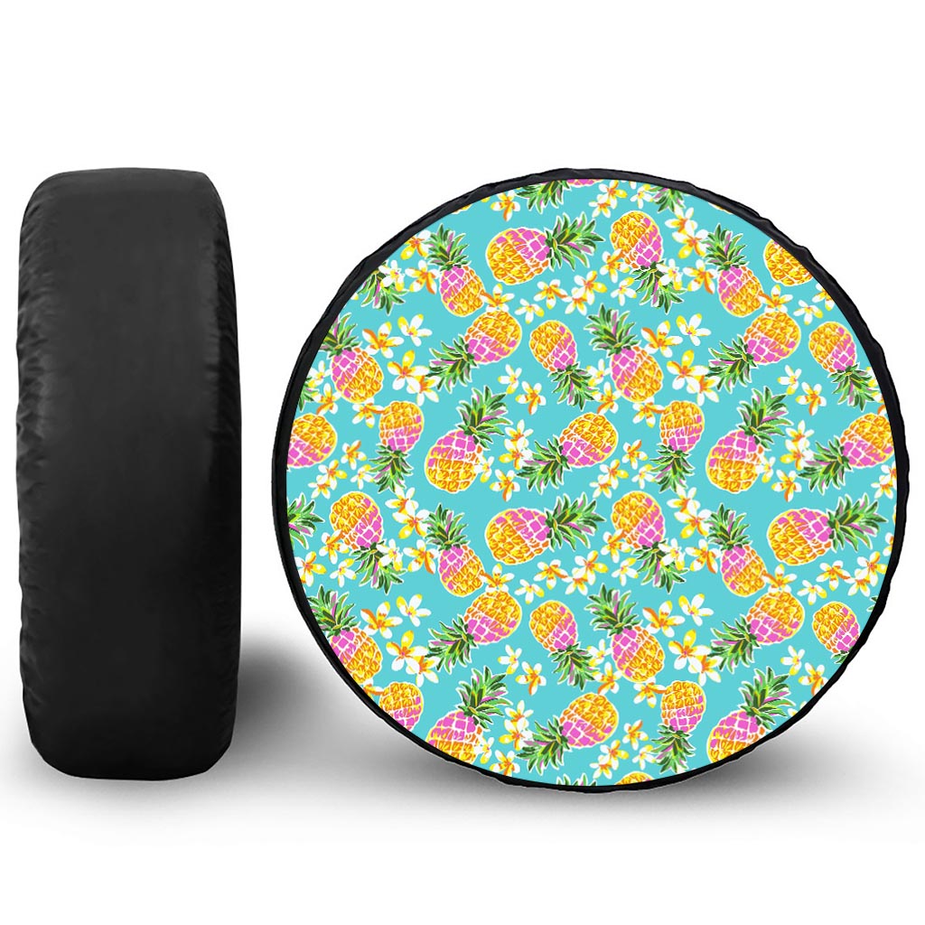 Aloha Summer Pineapple Pattern Print Leather Spare Tire Cover