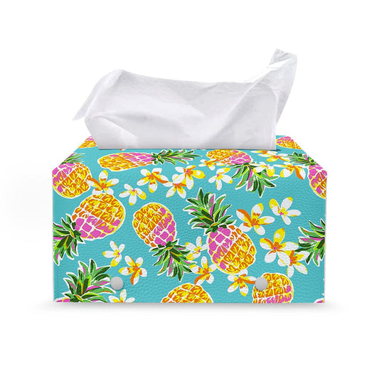 Aloha Summer Pineapple Pattern Print Leather Tissue Box Cover