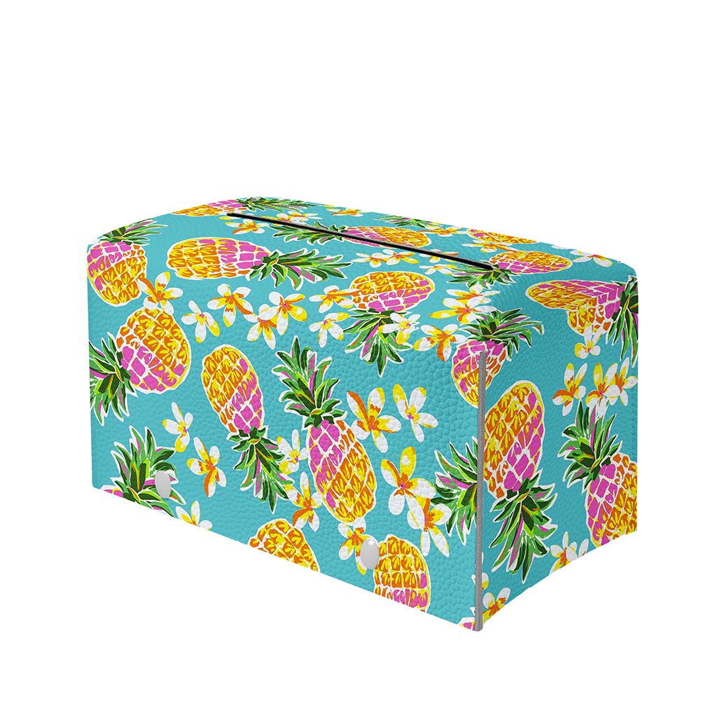 Aloha Summer Pineapple Pattern Print Leather Tissue Box Cover