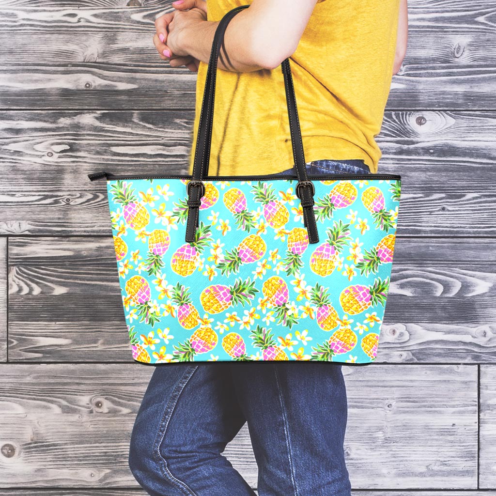 Aloha Summer Pineapple Pattern Print Leather Tote Bag