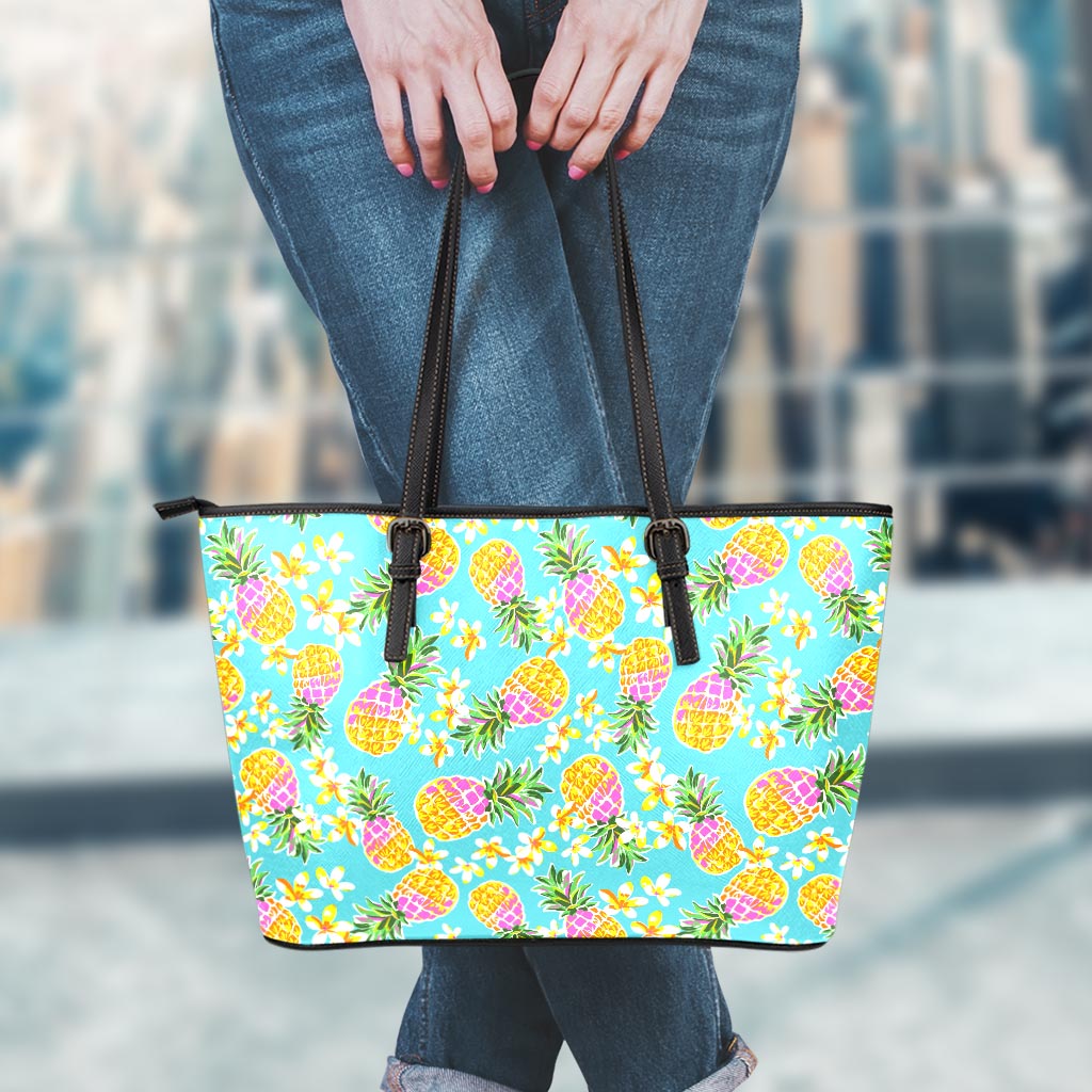 Aloha Summer Pineapple Pattern Print Leather Tote Bag