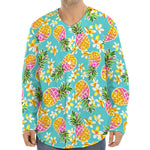 Aloha Summer Pineapple Pattern Print Long Sleeve Baseball Jersey