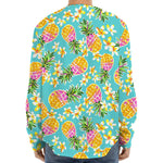 Aloha Summer Pineapple Pattern Print Long Sleeve Baseball Jersey