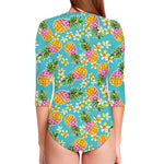 Aloha Summer Pineapple Pattern Print Long Sleeve Swimsuit