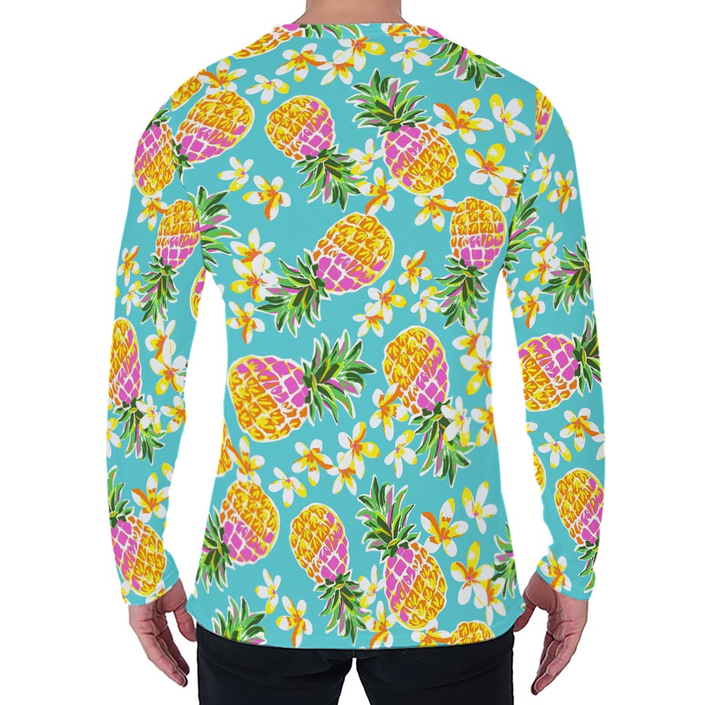 Aloha Summer Pineapple Pattern Print Men's Long Sleeve T-Shirt