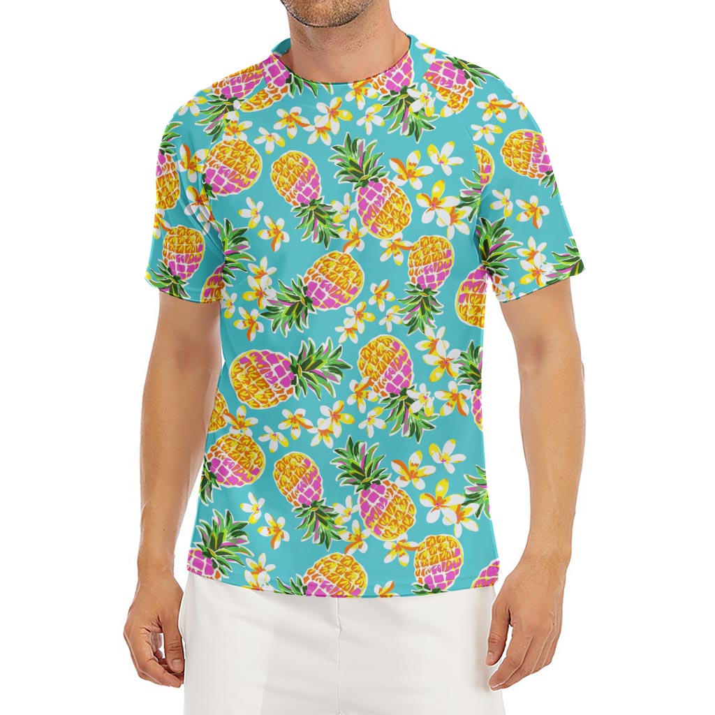 Aloha Summer Pineapple Pattern Print Men's Short Sleeve Rash Guard